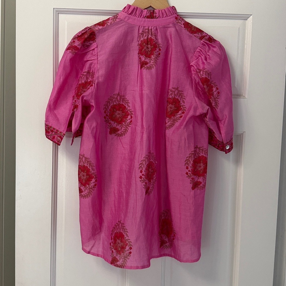 Alix Of Bohemia Hot Pink Floral-Trim Button Front Blouse - Picture 4 of 4
